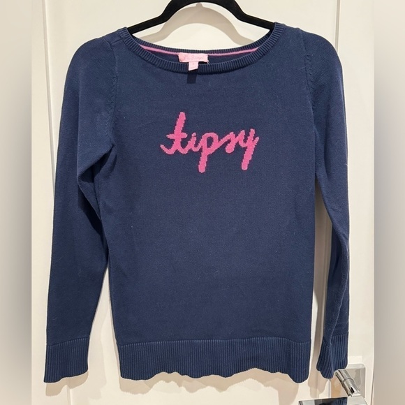 Lilly Pulitzer Sweater “TIPSY” small S blue and pink party y2k boho bohemians H - Picture 2 of 7
